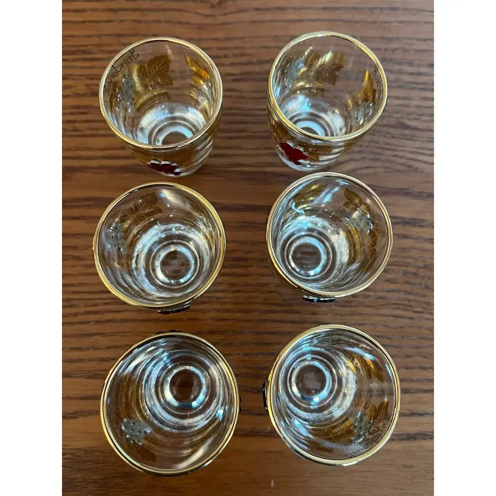 Vintage MCM Innsbruck Shot Glasses - 22k Gold Filigree/Raised Grapes - Set of 6